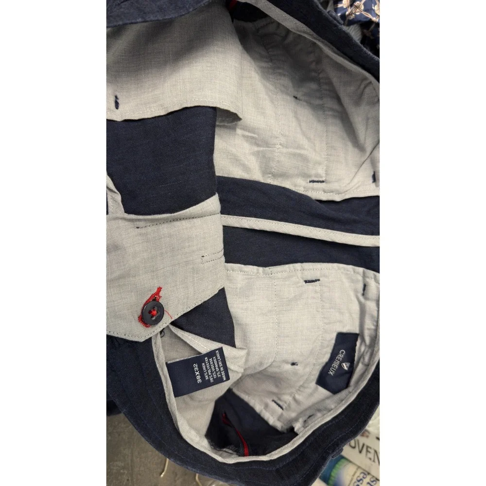 Cremieux Mens Navy Blue Linen Blend Drawstring Waist Trousers Pants 38x31